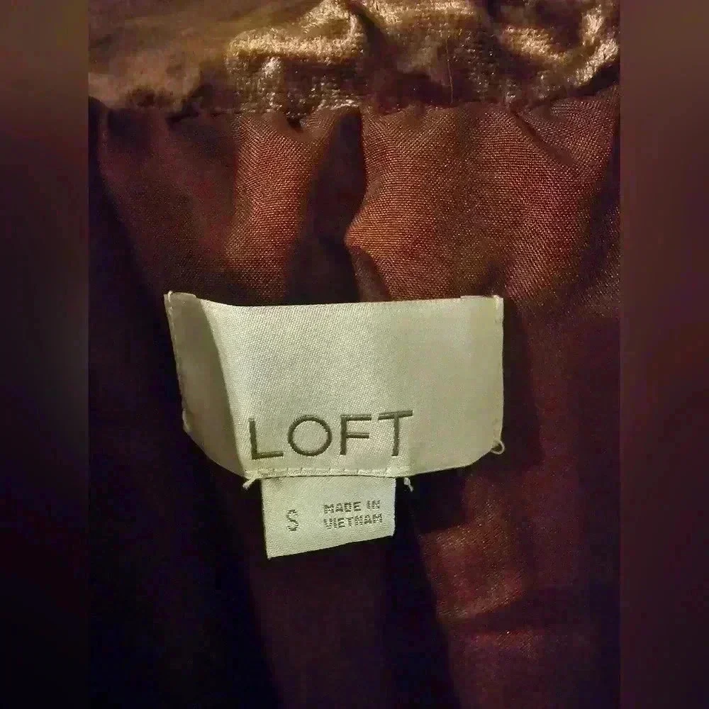LOFT Crushed Mauve Berry Velvet Utility Jacket Button Front Tie Size S